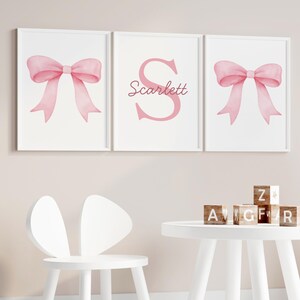 Watercolor Pink Bow Wall Art | Personalized Bow Print For Girly Decor | Custom Name | Baby Nursery Gift Digital Download | Watercolour Art