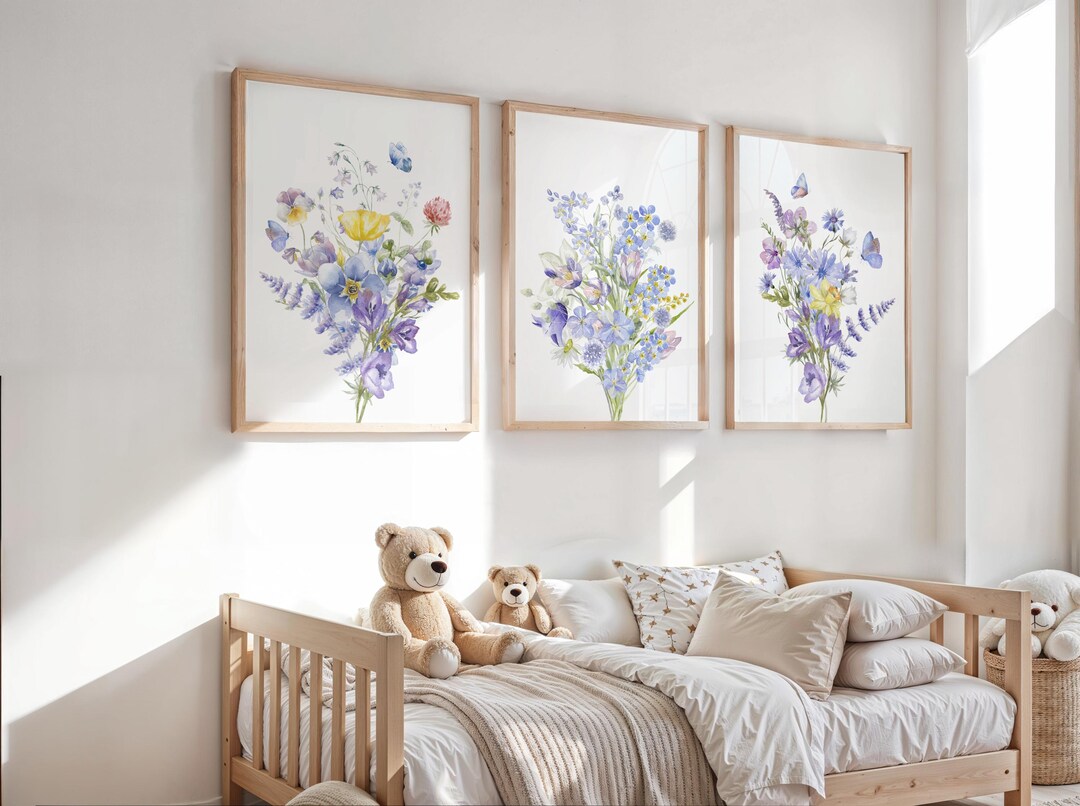 Purple Wildflowers Nursery Decor | Baby Girl Room Wall Art Set ...