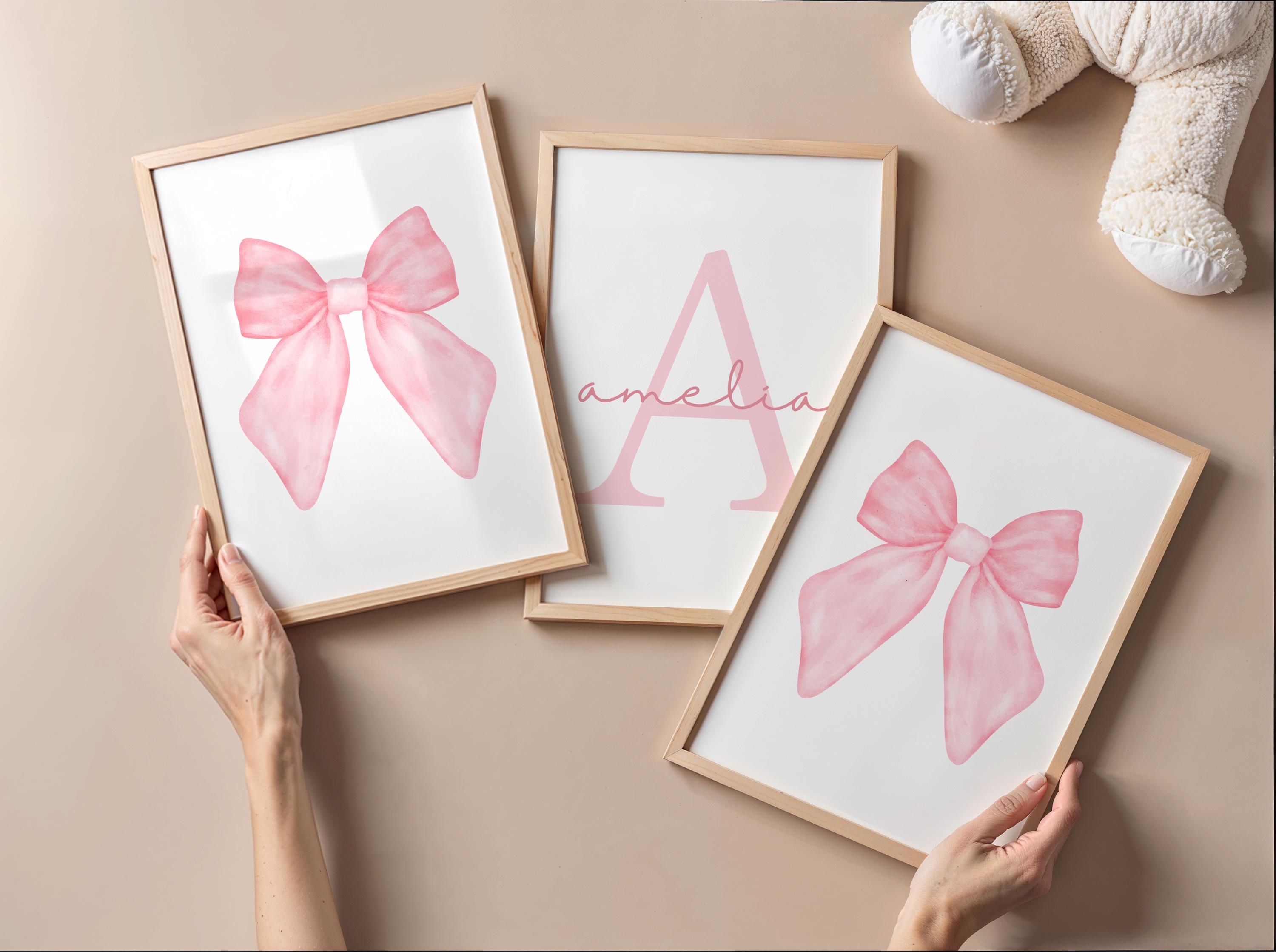 Watercolor Pink Bow Wall Art | Personalized Bow Print for Girly Decor ...