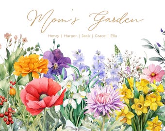 Birth Flowers Custom Family Gift | Personalized Digital Wall Art | Custom Birth Flower Print | Unique Floral Artwork | Birth Month Art