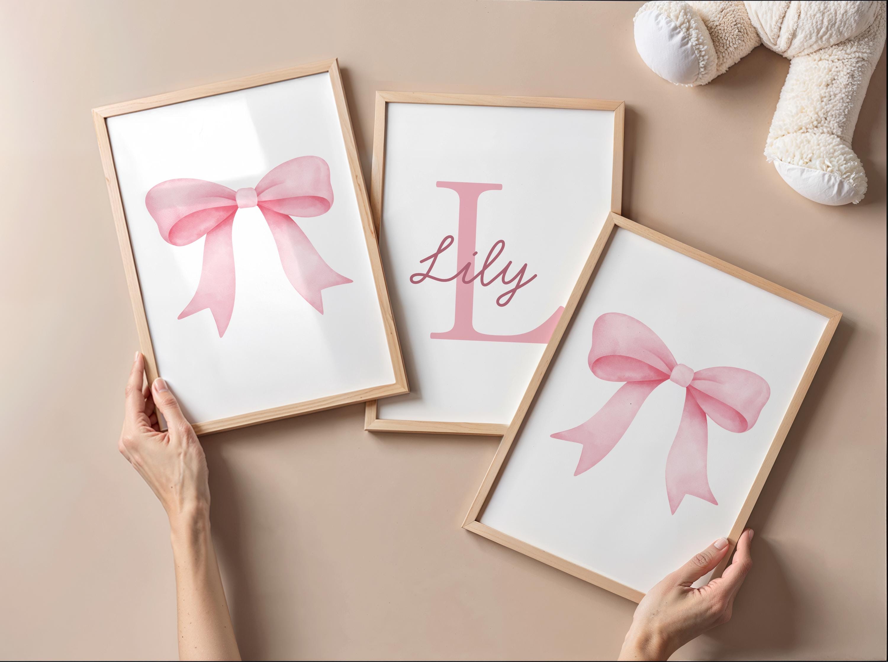 Watercolor Pink Bow Wall Art | Personalized Bow Print for Girly Decor ...