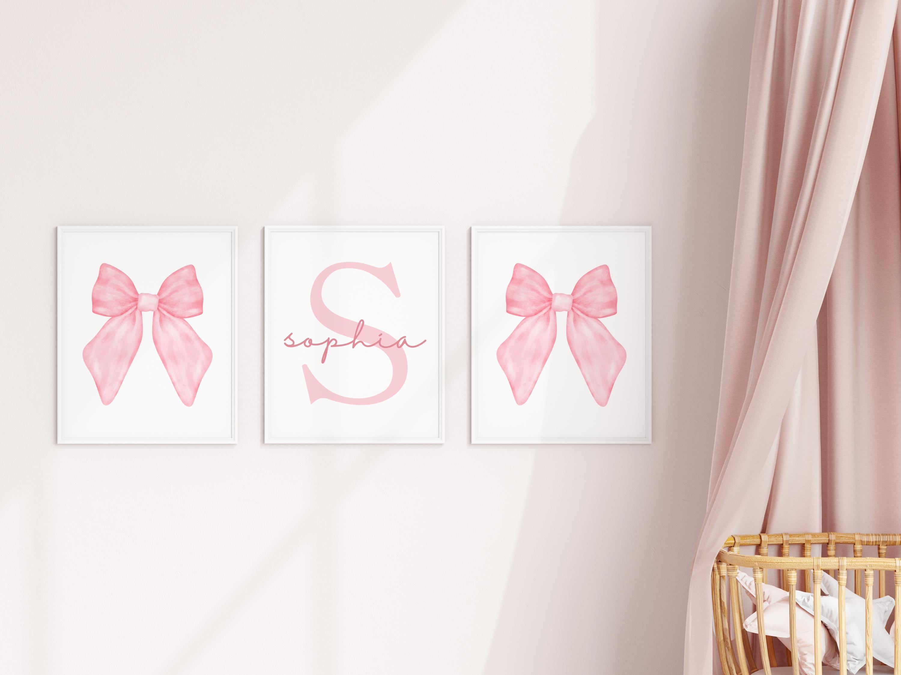 Watercolor Pink Bow Wall Art | Personalized Bow Print for Girly Decor ...