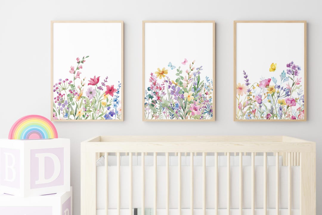 Wild Flower Pictures | Watercolor Wildflowers Nursery Decor | Baby Girl ...
