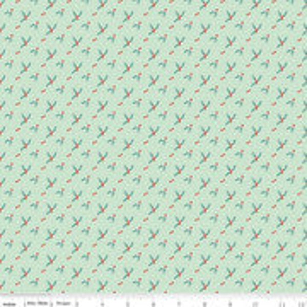 Arrival of Winter Berries Mint Yardage, Christmas Fabric, Holiday Sewing Fabric, Riley Blake Designs, Sandy Gervais Fabric Collection