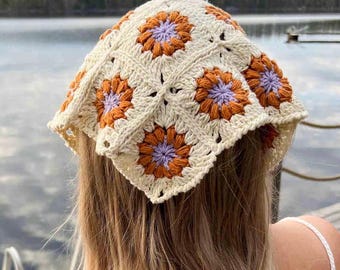 Patrón PDF de pañuelo de flores a crochet: Patrón de pañuelo cuadrado de abuela / Patrón de pañuelo a crochet