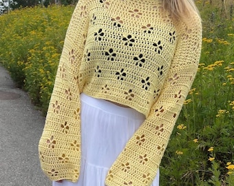 Crochet Sweater Pattern PDF | Cherry Blossom Sweater | Crochet Flower Sweater Pattern | Crochet Pullover Pattern | Sizes XXS-5XL