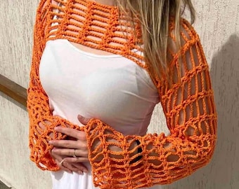 Positano Crochet Shrug Pattern (PDF Download): Crochet Mesh Sleeves, Easy Pattern, Sizes XS-5XL