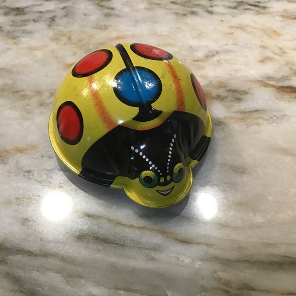 Vintage yellow ladybug toy from Japan 1960’s - Vintage Lady Bug Friction Toy Tin Metal Litho Yellow Red Blue Made In Japan