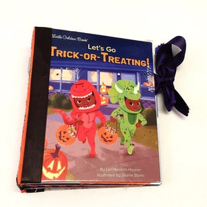 Let&#39;s Go Trick or Treating Halloween Theme  handmade junk journal; smash book, glue book, upcycled, vintage, little golden book journal