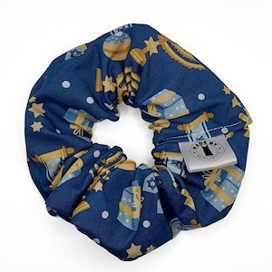 Hannukah on Blue - Small Medium Large X-large - Holiday scrunchy; handmade