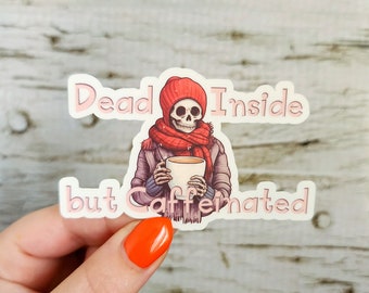 Matte Sticker Skeleton Coffee Sticker Skeleton Drinking Coffee Lover Sticker