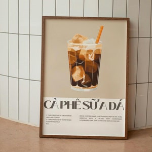 Cartel de café helado vietnamita / Cà Phê Sữa Đá Impresión de arte / Descarga digital / Arte acogedor de la pared de la cocina / Decoración amante del café