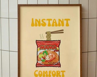 Mama Noodle Print: Thai Instant Noodles, Funny Witty Retro Kitchen Poster  (Digital Download)