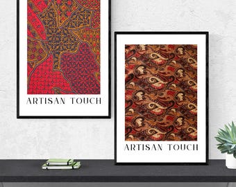 Láminas batik en rojo carmesí: Decoración del sudeste asiático (descarga digital)