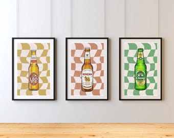 シンハービールの絵画、タイのポスター、ビーチでビールを飲むアート