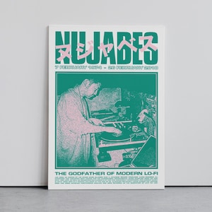 Póster de NUJABES (Jun Seba), arte mural musical, gráfico retro, póster de hip hop, póster lofi, póster de chill hop, impresión artística digital