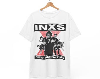 InxsファンアートTシャツ、ポストパンクTシャツ、ニューウェーブTシャツ、オルタナティブロックTシャツ