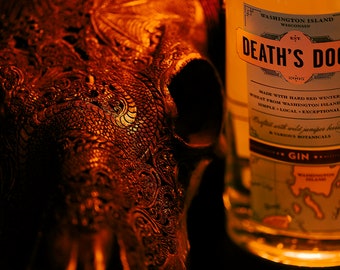 Death's Door Gin Print: Skull Bar Decor Photography