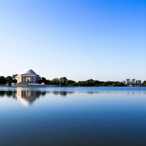 Jefferson Memorial Rosslyn DC Cityscape - landscape art, reflection, capitol, soothing, blue home decor, bedroom decor, photography