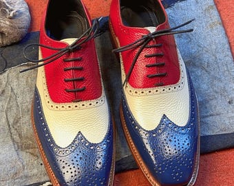 Handgefertigte Spectator Oxford-Schuhe für Herren, dreifarbige Brogues aus Leder, Vintage-Wingtip-Schuhe für Herren, klassische Lederschuhe