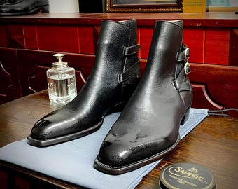 handmade Chelsea Boots in full grain leather: mens and womens black ankle boots