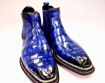 echt Alligator Leder Schnürstiefel für Herren | Handgemachte Exotische Leder Stiefeletten | Square Toe Slip Ons Ankle Boots