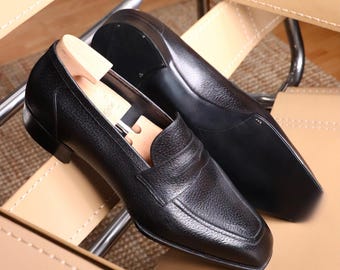 Handgefertigte Penny Loafer für Herren aus schwarzem Leder | Slipper für Herren | Schuhe für Trauzeugen