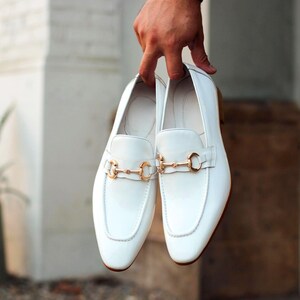 white and gold dress shoes Men's White Patent Leather Dress Shoes Gold Buckle 7012