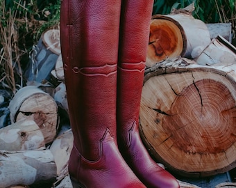 Handmade Burgundy Leather Riding Boots | Mens and womens Tall Equestrian Boots | Custom Cowhide footwear