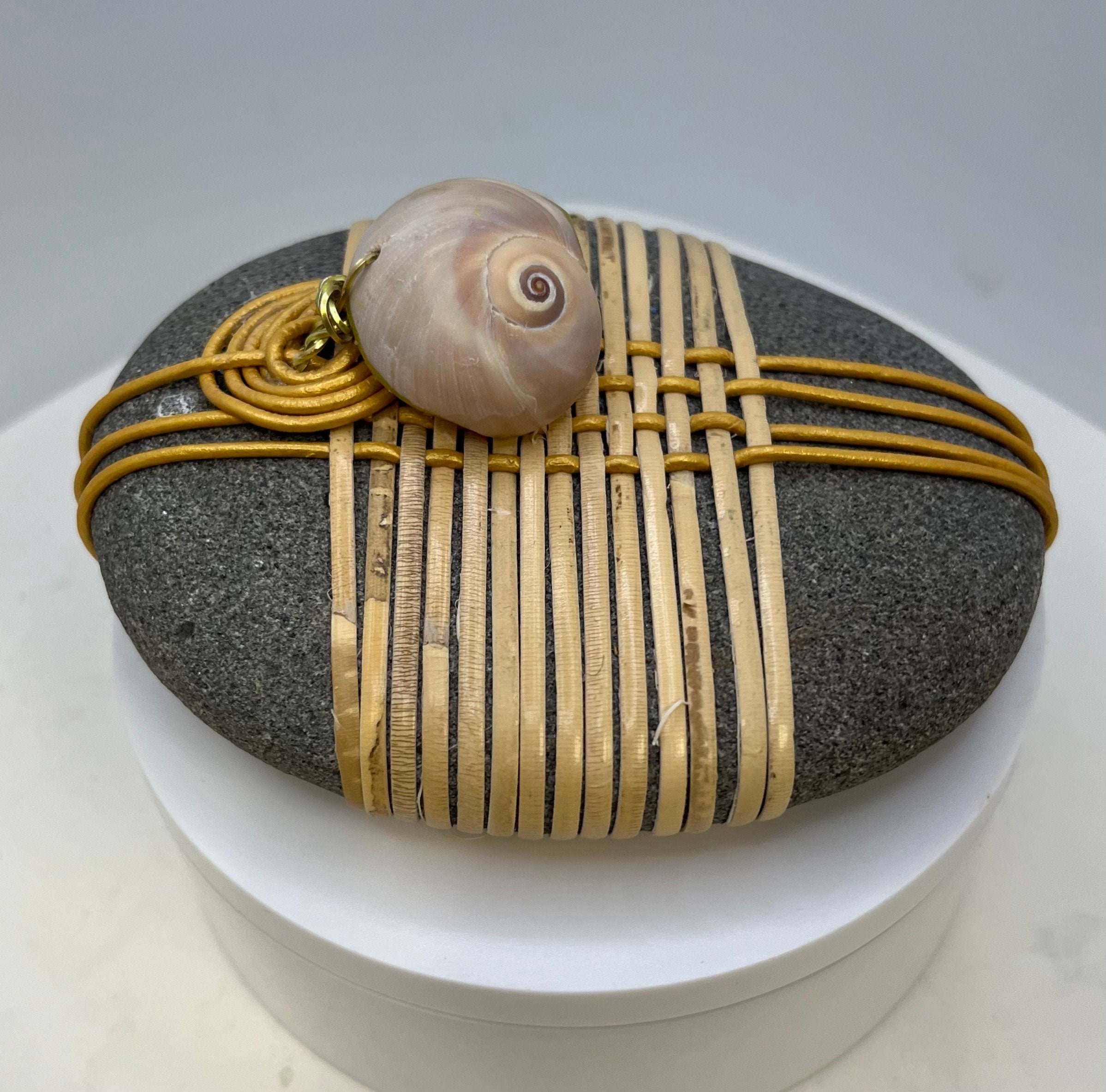 Oval Natural Rock, Wrapped in Cane and Leather, and Embellished With a ...