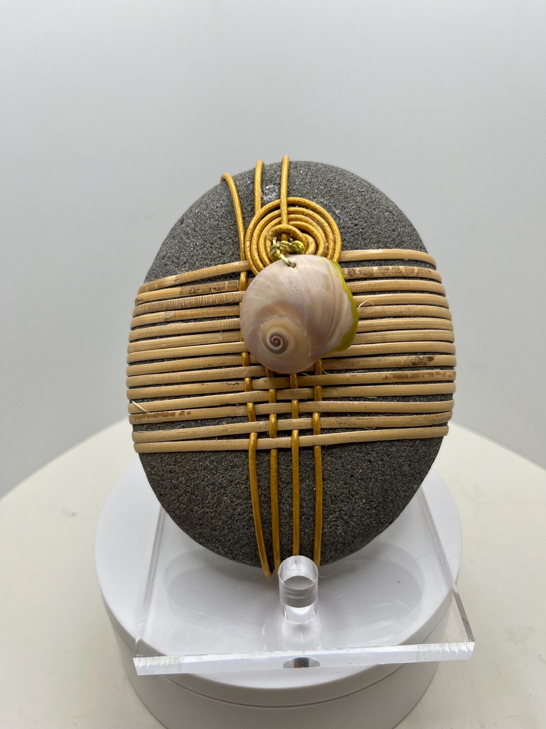 Oval Natural Rock, Wrapped in Cane and Leather, and Embellished With a ...