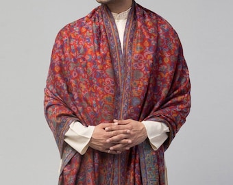 Pashminan Men Woven Design Kashmiri Pure Wool Shawl/ Pashmina Shawls/ Luxury Wedding Gifts for him/