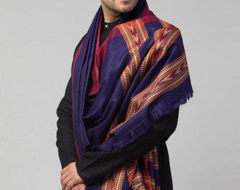 Pashminan Blue Ethnic Motifs Woven Design Shawl | Pashmina Shawls | Luxury Wedding Gifts for him/