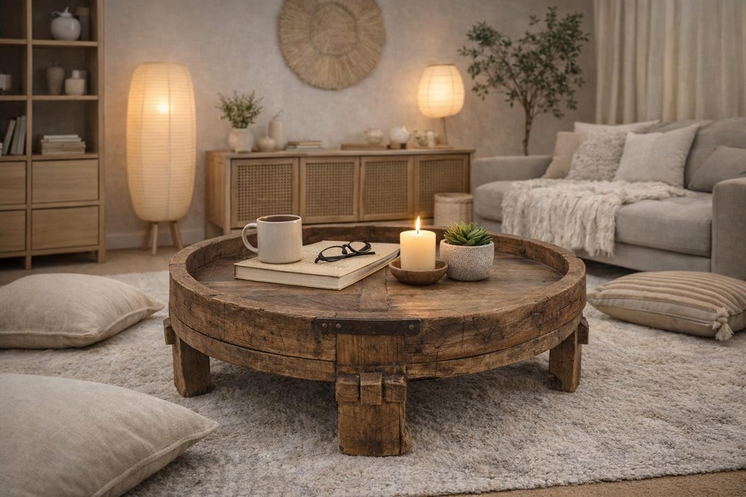 Hand Carved Indian Chakki Table, Rustic Reclaimed Wood Coffee Table - Etsy