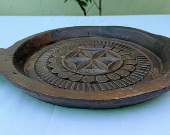 Cuenco de madera tallado a mano para amasar, decoración rústica vintage (35,5 x 43,2 x 5 cm)