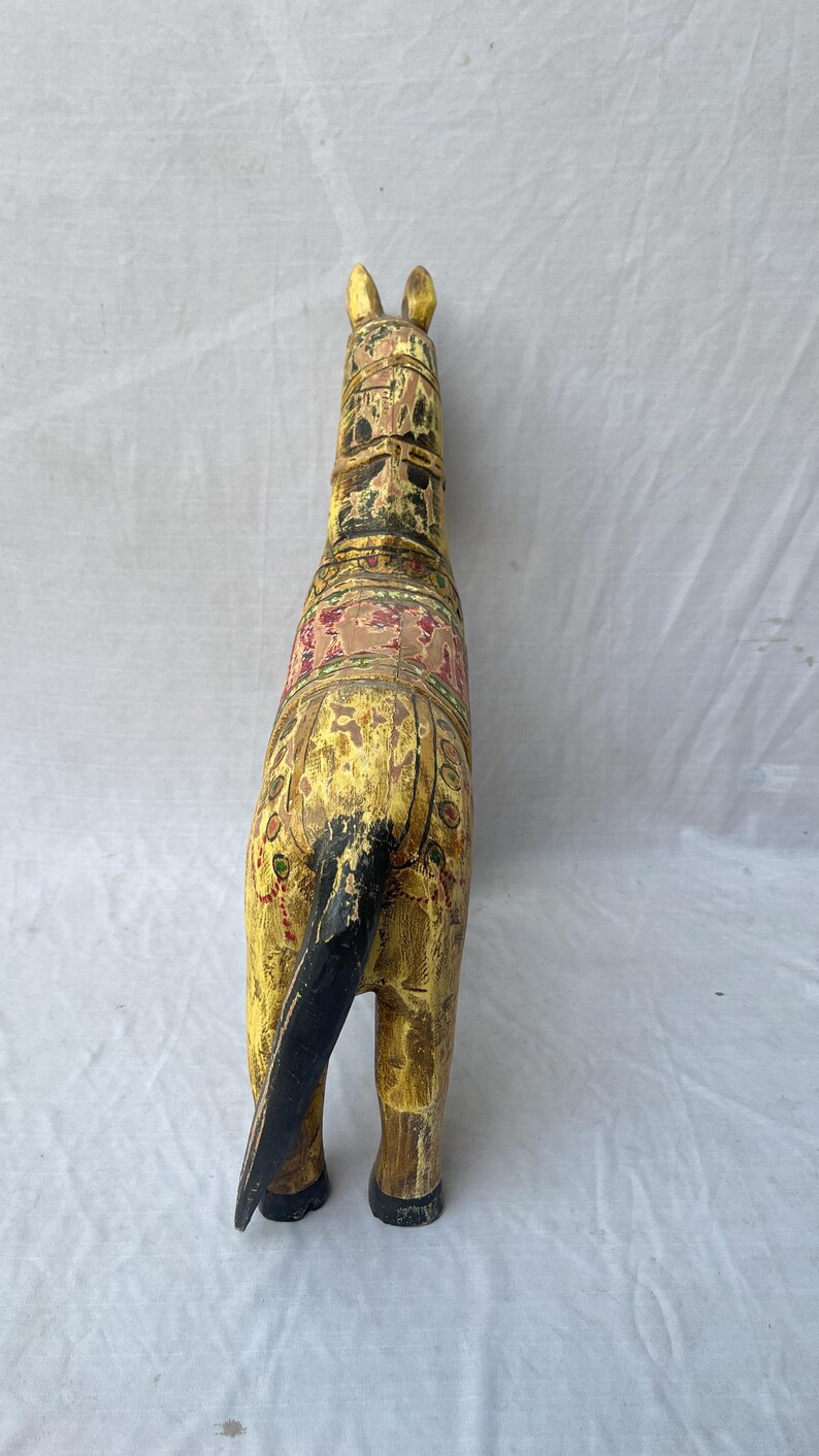 Vintage Hand-Painted Wooden Horse Figurine, Indian Folk Art Decor image 5