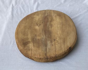 Hand-Carved Round Wood Riser, Rustic Kitchen Decor, 10 Inch