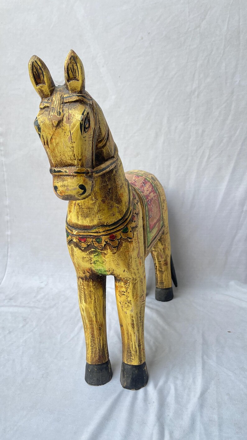 Vintage Hand-Painted Wooden Horse Figurine, Indian Folk Art Decor image 7