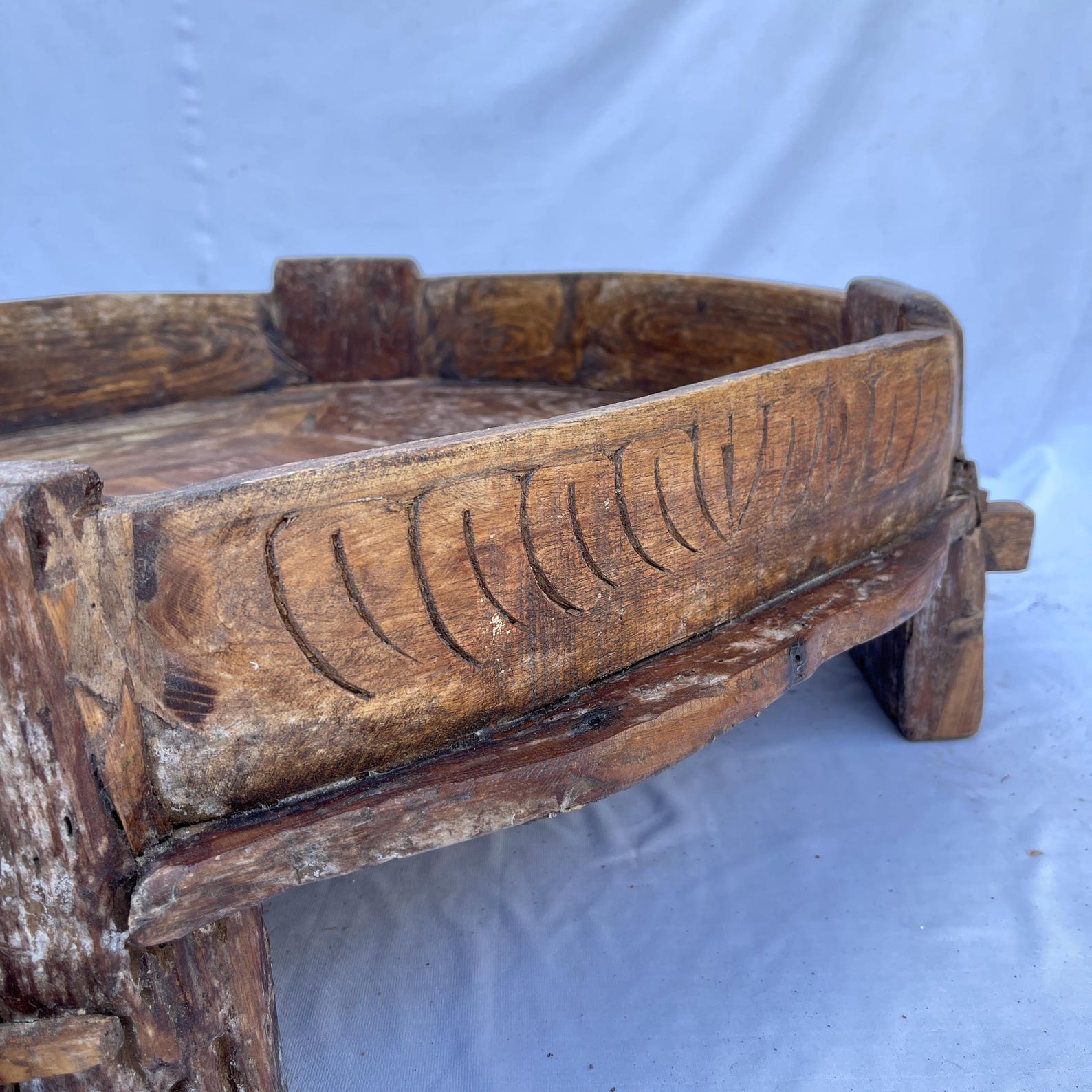Vintage Indian Chakki Grinder Table , Hand Carved Patina Wood ...