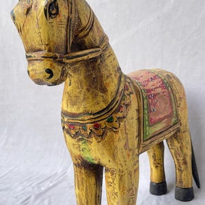 Vintage Hand-Painted Wooden Horse Figurine, Indian Folk Art Decor image 2