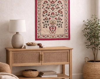 Handmade Kashmiri Silk Embroidery Wall Hanging: Mughal Tree of Life