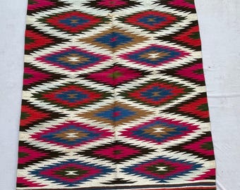 Alfombra Kilim Runner vintage, Dhurrie de diamantes tribales tejida a mano, alfombra Boho