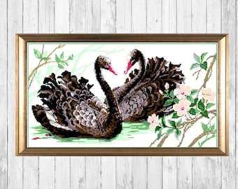 Patrón Punto de Cruz Cisne Negro Pareja Cisne Patrón Punto de Cruz Patrón PDF Descarga Instantánea