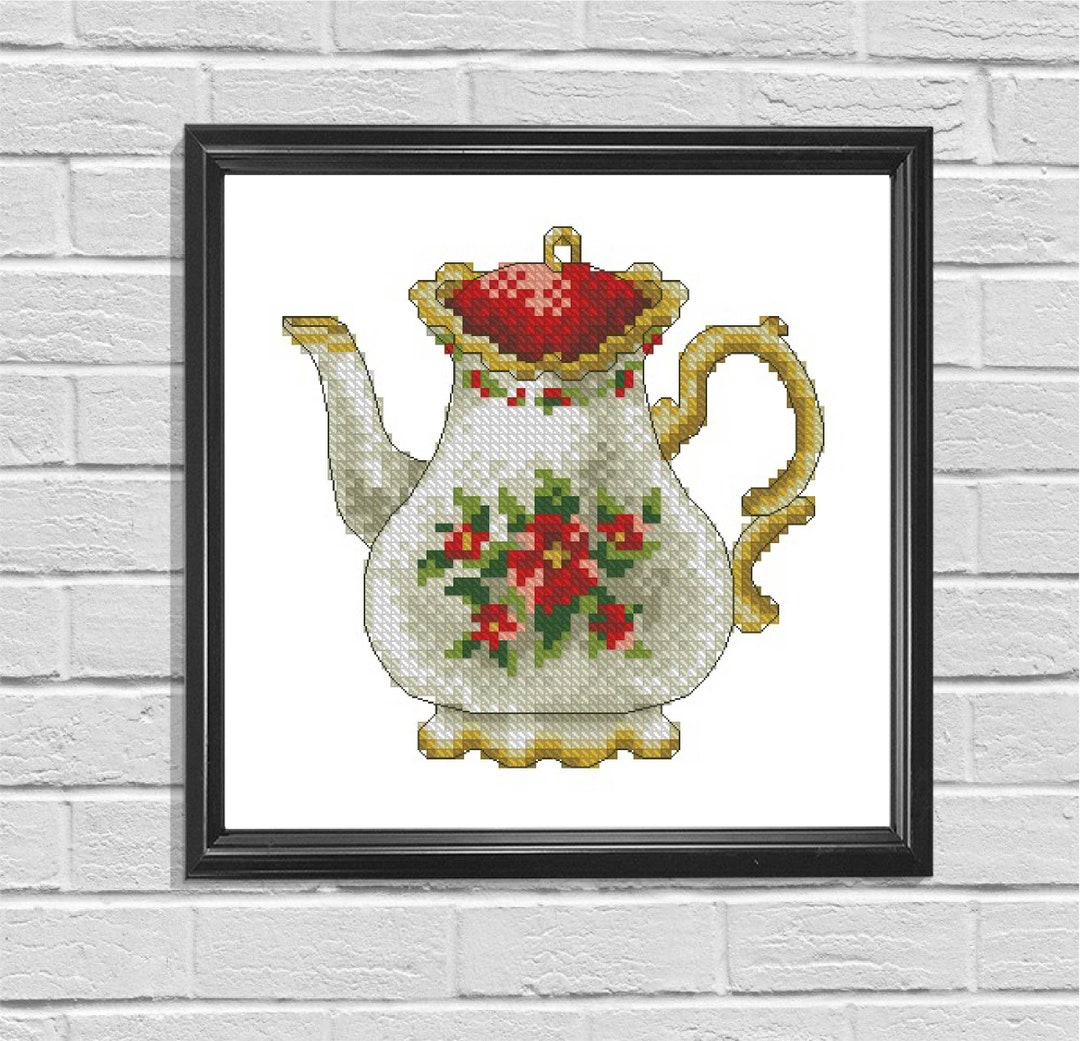 Flower Teapot Cross Stitch Pattern Teapot Cross Stitch PDF Etsy