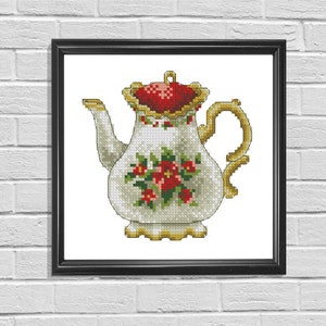 Flower Teapot Cross Stitch Pattern Teapot Cross Stitch PDF Pattern Instant Download