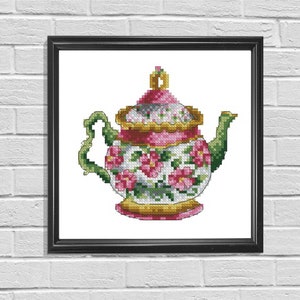 Flower Teapot Cross Stitch Pattern Teapot Cross Stitch PDF Pattern Instant Download
