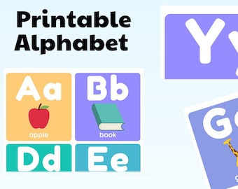 Printable Alphabet Flashcards for Kids, ABC Learning Cards, Digital Download