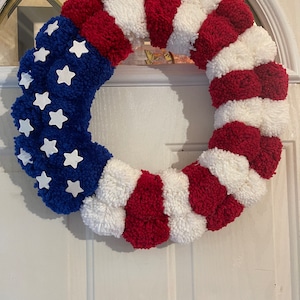 Red white and blue fourth of july pompom wreath