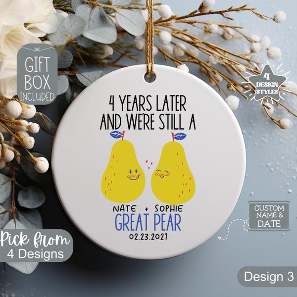 Happy 4th Anniversary Ornament, Fruit Anniversary Gift,Custom 4th Anniversary Gift,Fourth Wedding Anniversary Fruit Puns,Wedding Anniversary