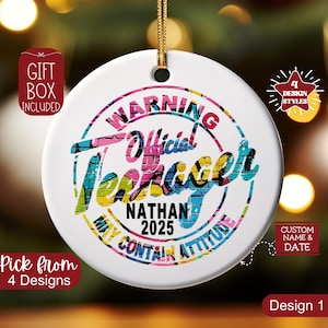 Personalized Official Teenager Ornament,13 Year Old Ornament,Custom 13th Birthday Gift Christmas Ornament,Officially Teenager Daughter Son